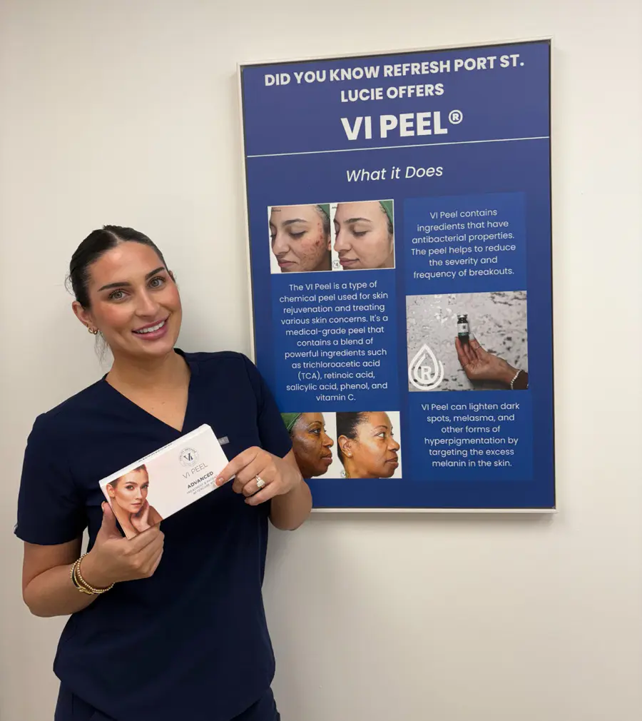 Refresh - Aesthetics & Wellness provider holding a VI Peel treatment kit in Vero Beach, Florida Refresh - Aesthetics & Wellness provider holding a VI Peel treatment kit in Vero Beach, Florida