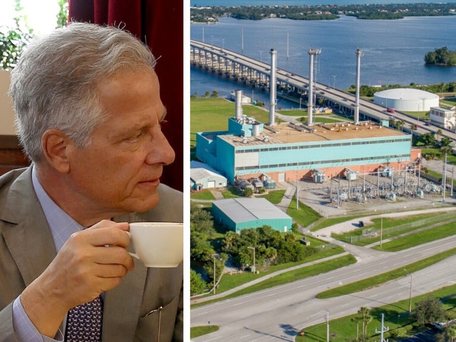 Andres Duany, DPZ CoDesign, looking at aerial image of Three Corners in Vero Beach, Florida