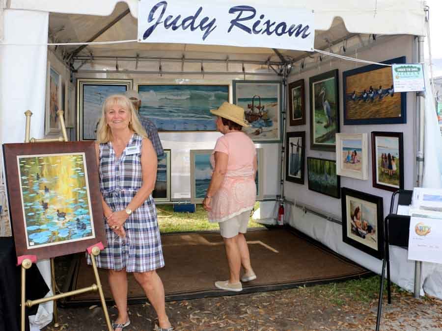 Looking inside tent of artist Judy Rixom