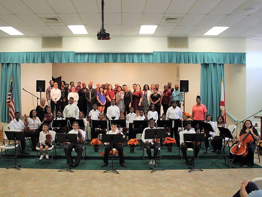 Orchestra and chorus on stage