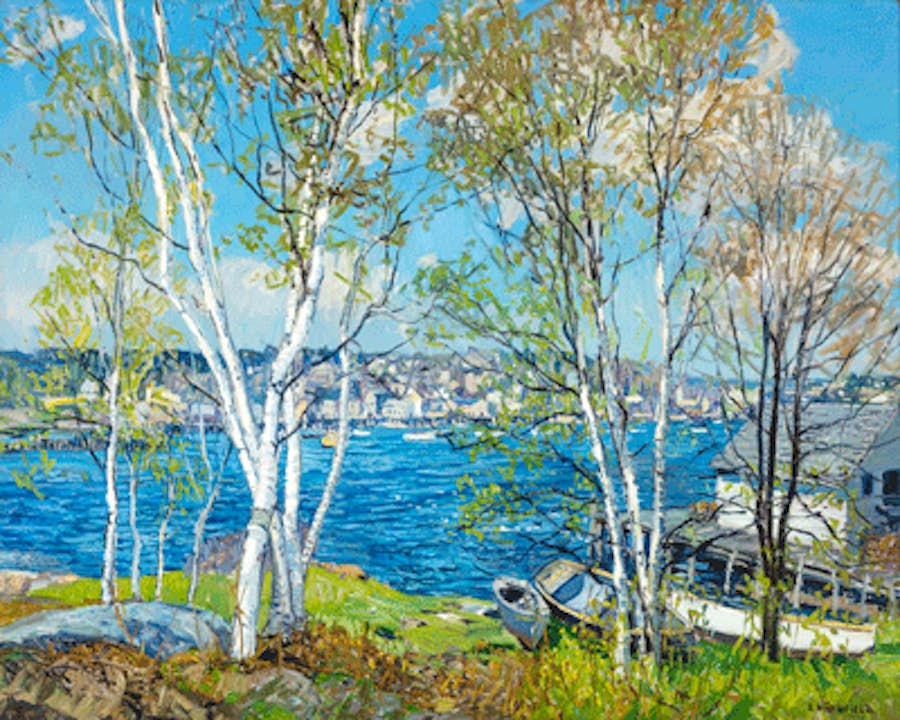 Edward Redfield (1869-1965). Birches and Harbor, Maine, circa 1920, oil on canvas. Courtesy of the Thomas H. and Diane DeMell Jacobsen PhD Foundation.