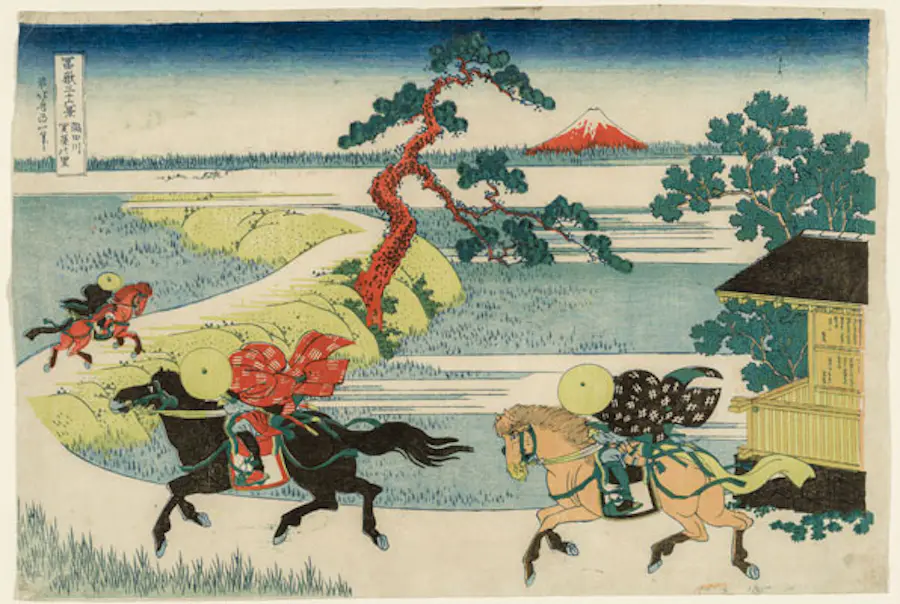 Katsushika Hokusai (Japanese, 1760–1849), Sekiya Village on the Sumida River from the series Thirty-six Views of Mount Fuji, ca. 1830–31. Woodblock print; ink and color on paper. William Sturgis Bigelow Collection. Photograph courtesy Museum of Fine Arts, Boston
